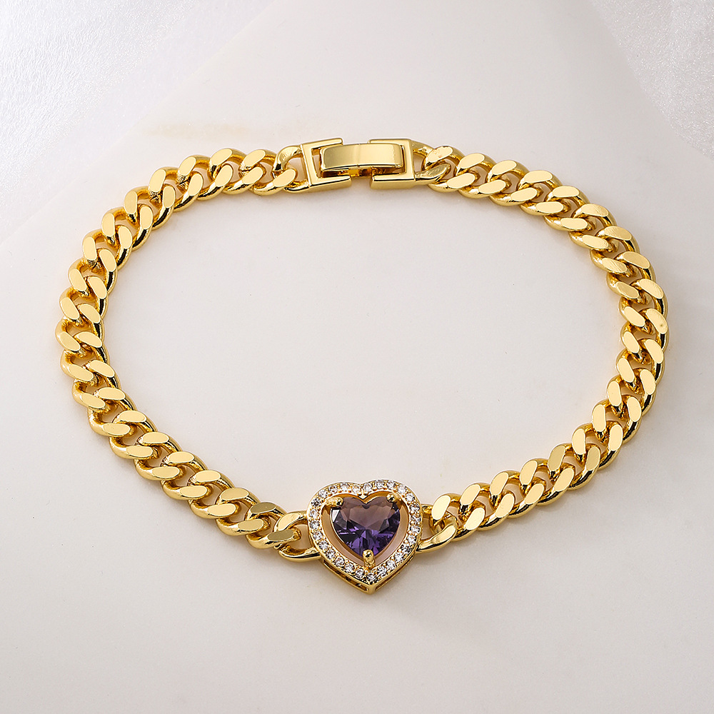 Fashion Heart Shape Copper Inlay Zircon Bracelets 1 Piece