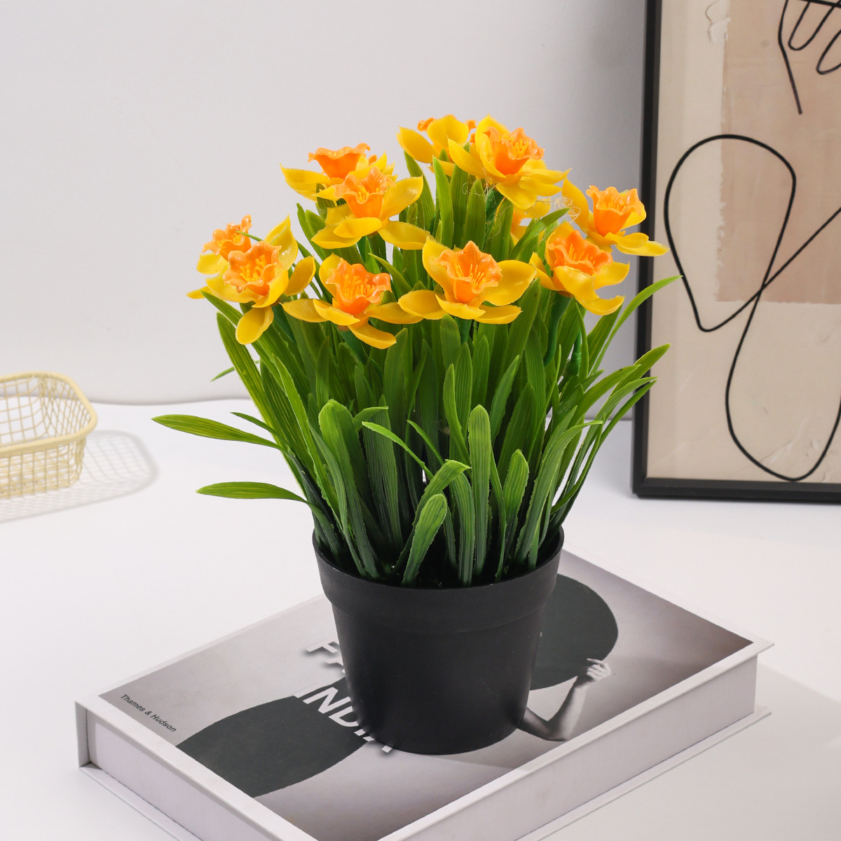 Narciso simulado en maceta de plástico flor falsa pequeña decoración de escritorio de bonsai decoración artificial transfronteriza planta de simulación