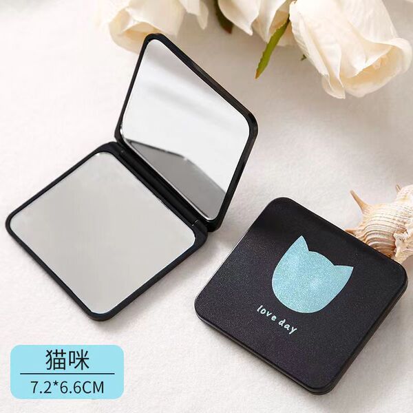 Small handheld cute folding double-sided mirror for students