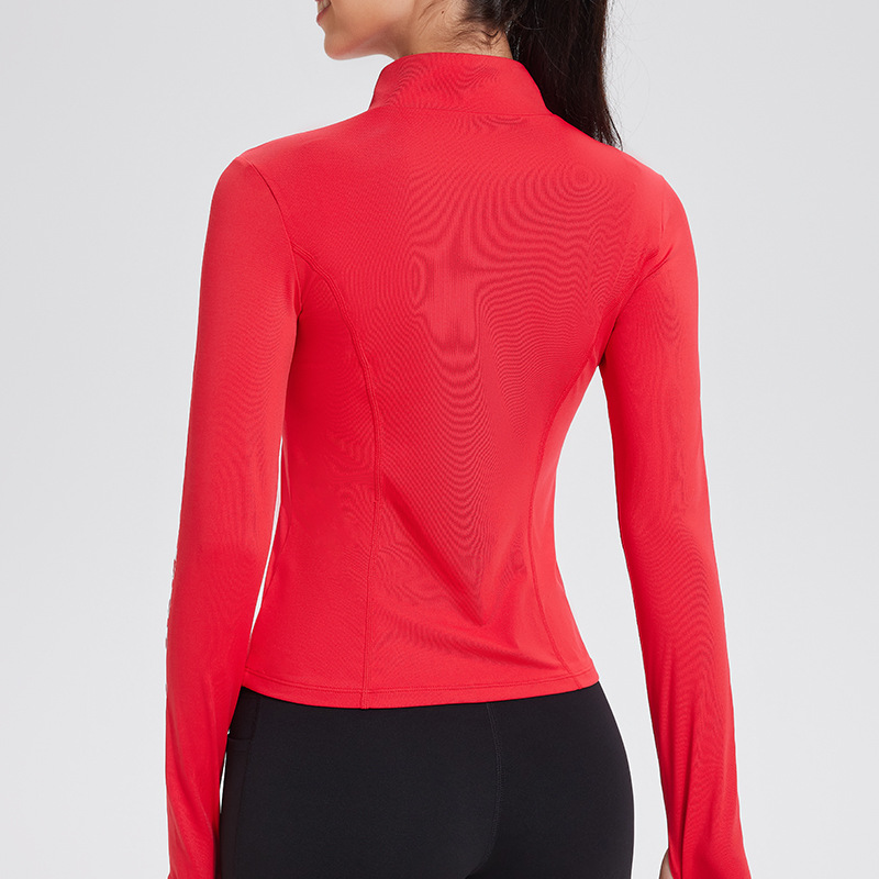 Nueva impresión de cuello vertical medio pecho cremallera manga larga correr fitness al aire libre chaqueta transpirable chaqueta de yoga de mujer