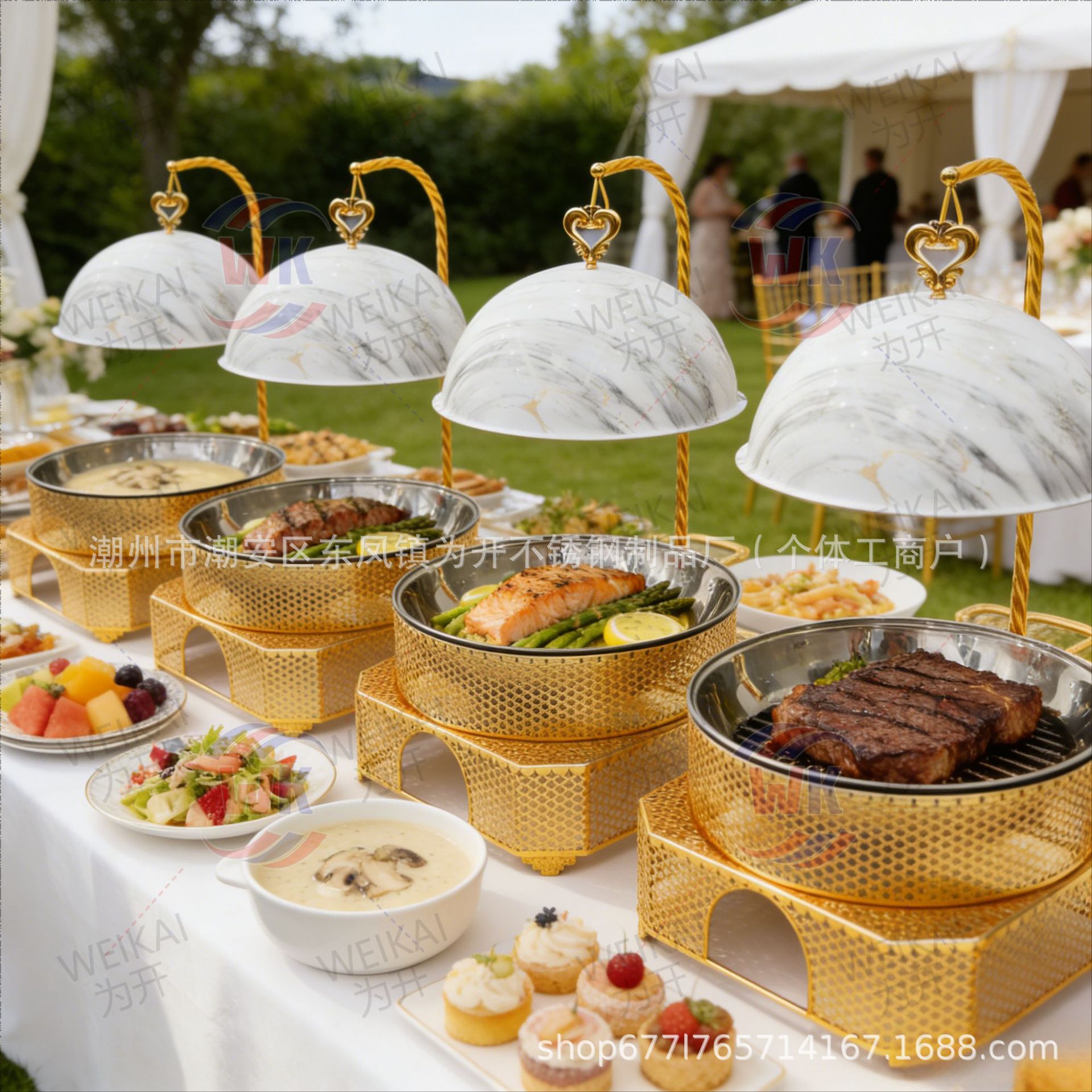 Fuente transfronteriza buffet dorado horno de lujo Hotel circular banquete de bodas horno de alcohol 8l horno de Buffy de acero inoxidable térmico image 5