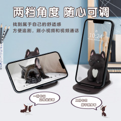 創意法斗携帯電話スタンドオフィスデスクトップ装飾置物漫画子犬個性携帯電話スタンド置物可