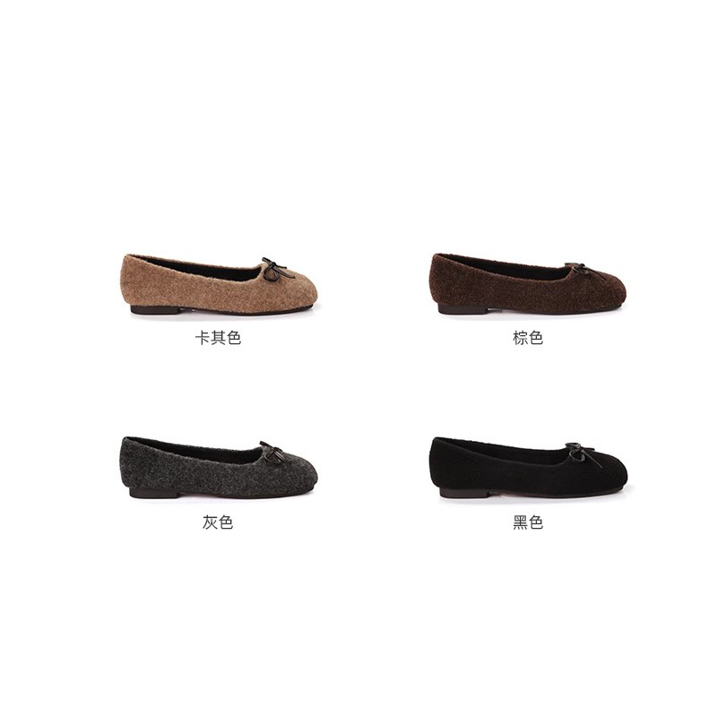 Grape Mom otoño e invierno nueva moda lazo lana terciopelo cálido boca baja ballet zapatos planos mujeres