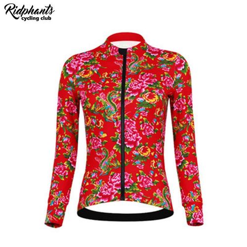 Ridphants Fleece Cycling Clothing Long Sleeve Men and Women Autumn and Winter Floral Cotton Jacket Northeast Cycling Clothing Cycling Warmth