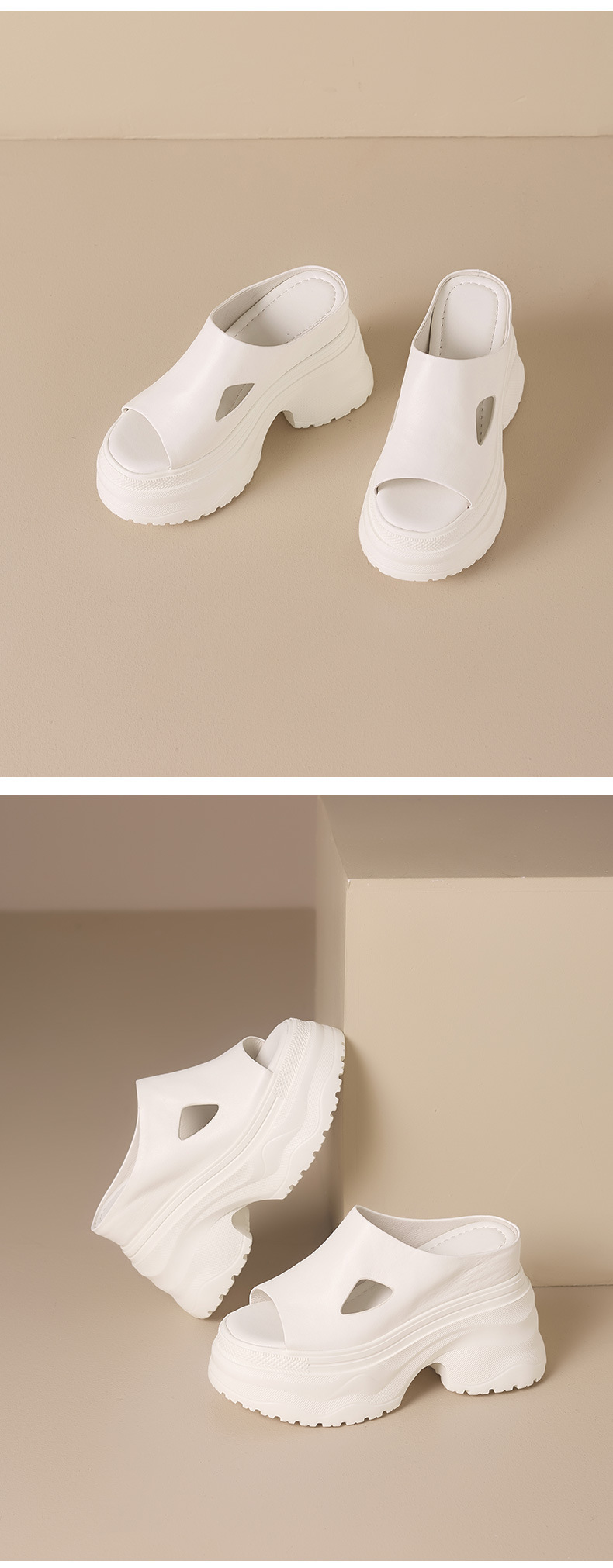 Sandal cao gót nữ hở mũi đế dày 12 cm, phong cách đường phố — màu đen, Trắng kem- chi tiết 12