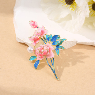 European and American New Peony Flower Brooch Chinese Style High-end Female Temperament High-end Enamel Coat Accessories Corsage