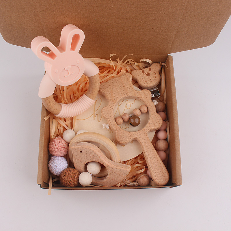 Bebés y bebés beech campana set de dibujos animados colchones de goma de goma osos tetina cadena set de cinco piezas