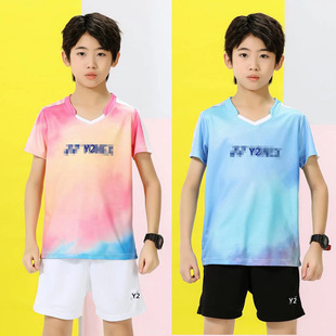 Children's Badminton Clothes Sportswear Boys and Girls Elementary School Students' Top Competition Training Clothes Quick-drying Jersey Short-sleeved 3715