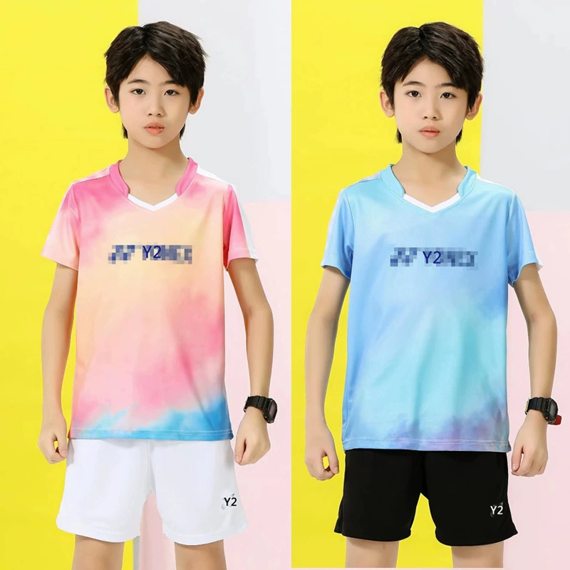 Детская одежда для бадминтона Спортивная Одежда для мальчиков и девочек Лучшие тренировочные костюмы для учеников начальной школы Быстросохнущий трикотаж с короткими рукавами 3715