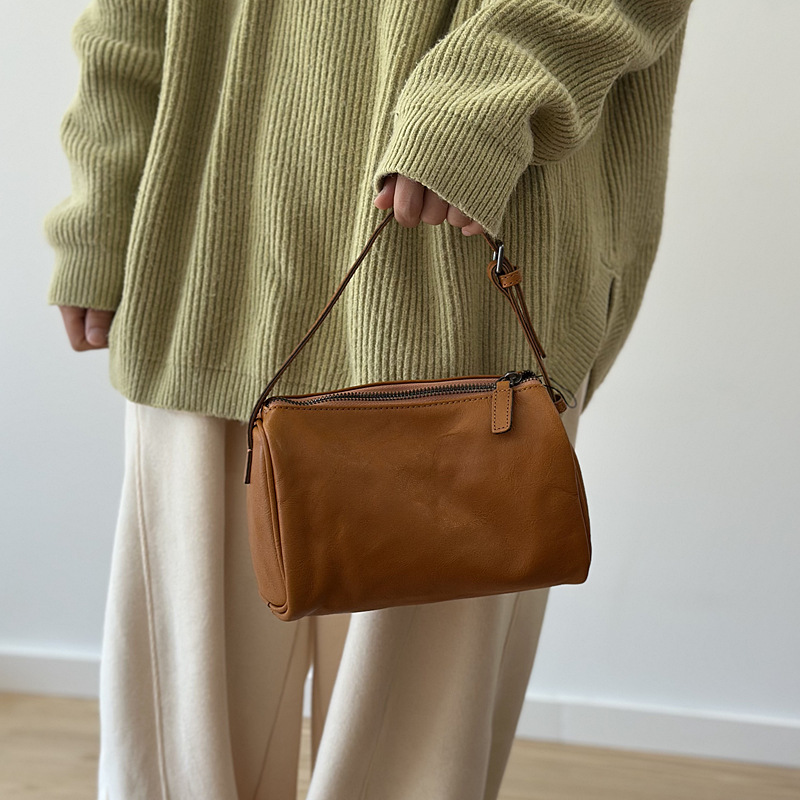 Mini Genuine Leather Square Bag For Women, Vegetable-Tanned Top Grain Cowhide Handbag & Crossbody Bag, 2026 Spring New Arrival Pencil Bag - Thumbnail 2