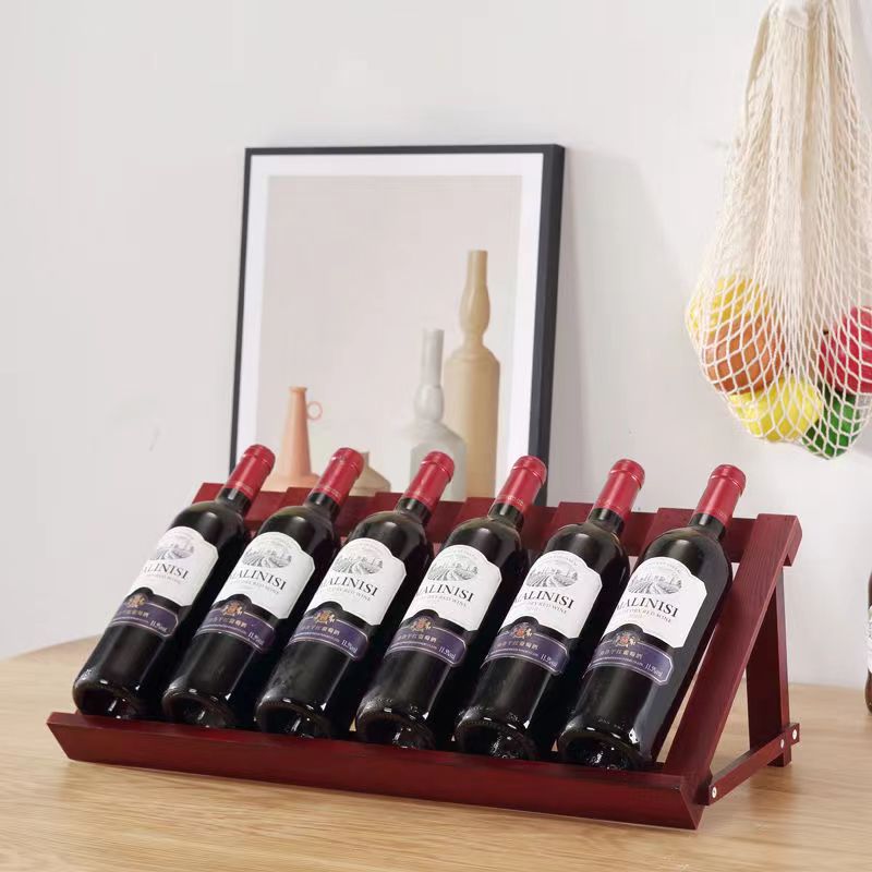 Solid Wood Red Wine Rack Oblique Display Rack Home Wine Wooden Bracket Ornaments Creative Foldable Red Wine Storage Rack