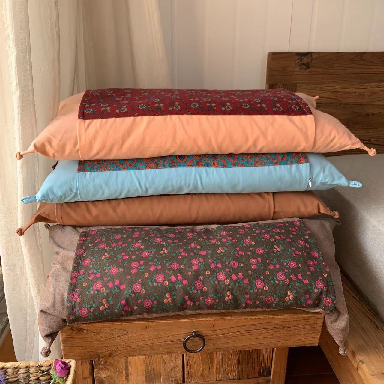 A5L劉大姐家 復古懷舊蕎麥枕頭 可拆洗純棉老粗布單人枕 助睡眠枕