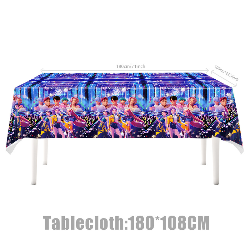 K-POP蓝色猎魔女团主题餐具纸盘纸杯桌布拉旗生日派对布置用品|undefined