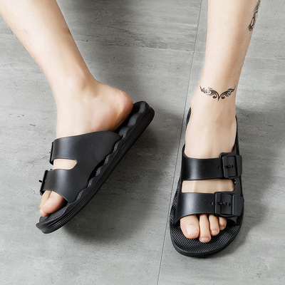 夏季男士潮拖防滑按摩大碼休閑戶外穿壹字拖家用厚底洗澡涼拖男