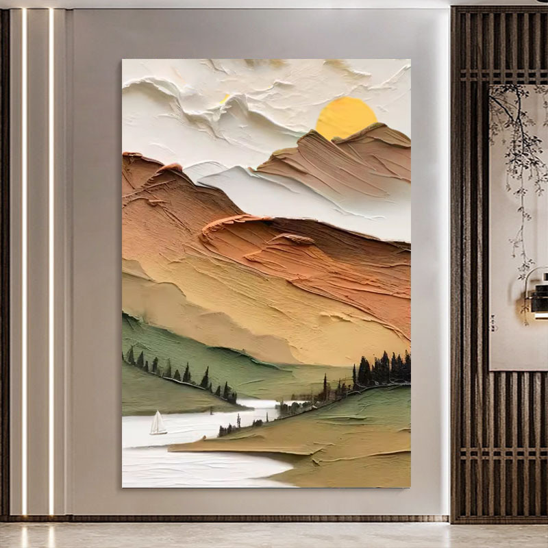 DAFEN 마을 유화 컬러 풍경 거실 배경 장식 그림 크림 바람 추상 질감 일출 현관 벽 그림