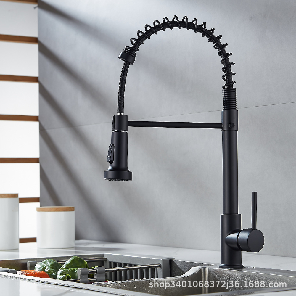 Grifos de cocina de primavera de doble función negros transfronterizos caliente y frío giratorios universales lavabo de verduras lavabo a prueba de salpicaduras