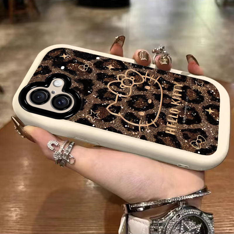 Trendy Leopard Print Kt Cat Apple 15 Mobile Phone Case Iphone16Promax All-Inclusive 14 Silicone 13 Anti-Fall 12 Puff