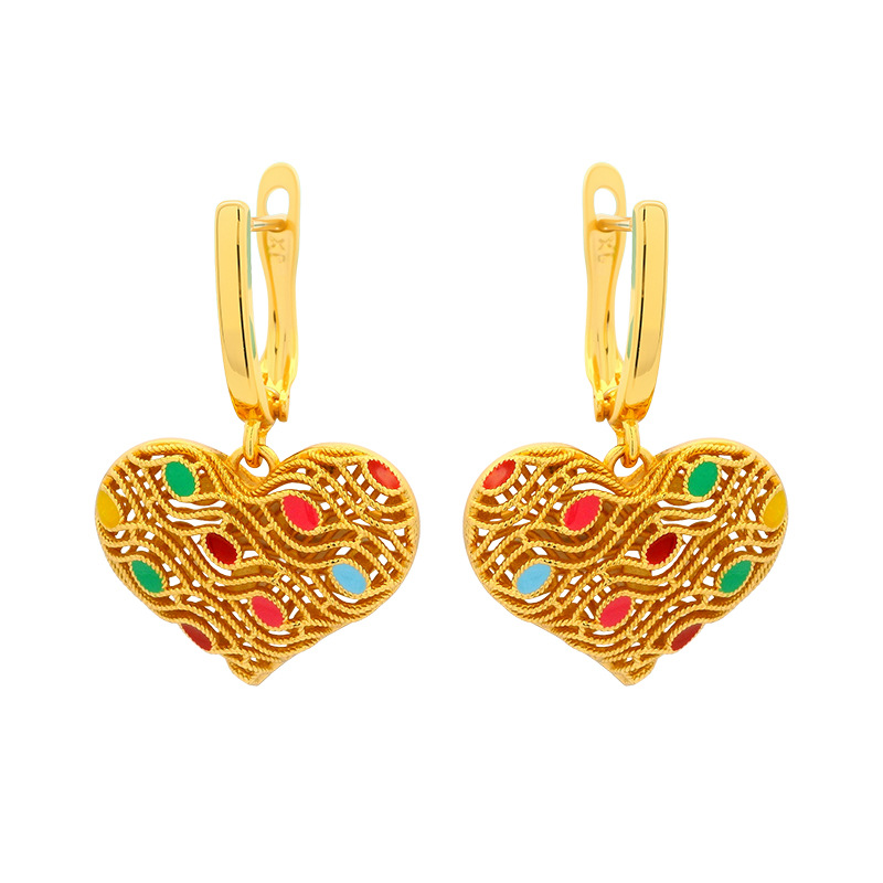 Xuping aleación de cobre chapado 24k color goteo de aceite hueco amor auriculares de moda lujosa ligera otoño invierno fácil de poner auriculares para mujeres