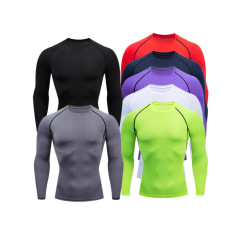 新品メンズロング/半袖スポーツアウトドア純色ボトムシャツフィットネスジョギングタイト速乾tシャツトレーニング上着