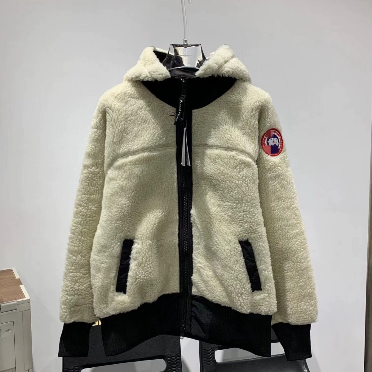 Winter velvet demi-season trend jacket with hood with zipper for beloved for men and women