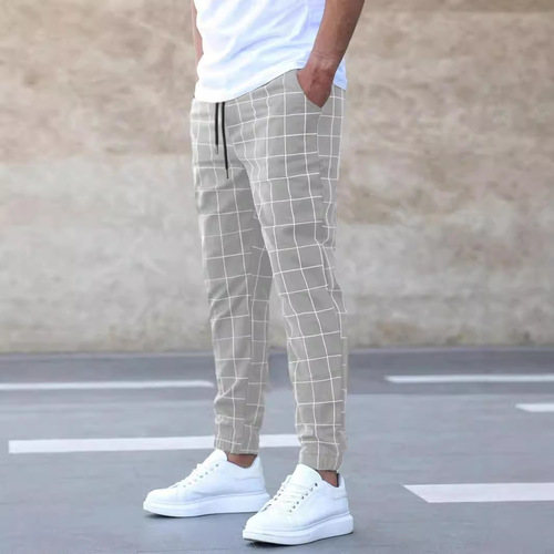  New European and American Amazon Street Fashion Pants, Plaid Casual Trousers, Stylish Men's Casual Pants with Drawstring, Wholesale