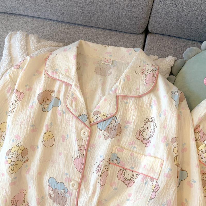 Lgd Girls' Pajamas and Loungewear, Cloud Cotton, New Spring and Autumn Style, Turn-Down Collar, Long-Sleeve, Long-Pants, Cartoon Cute Loungewear Set