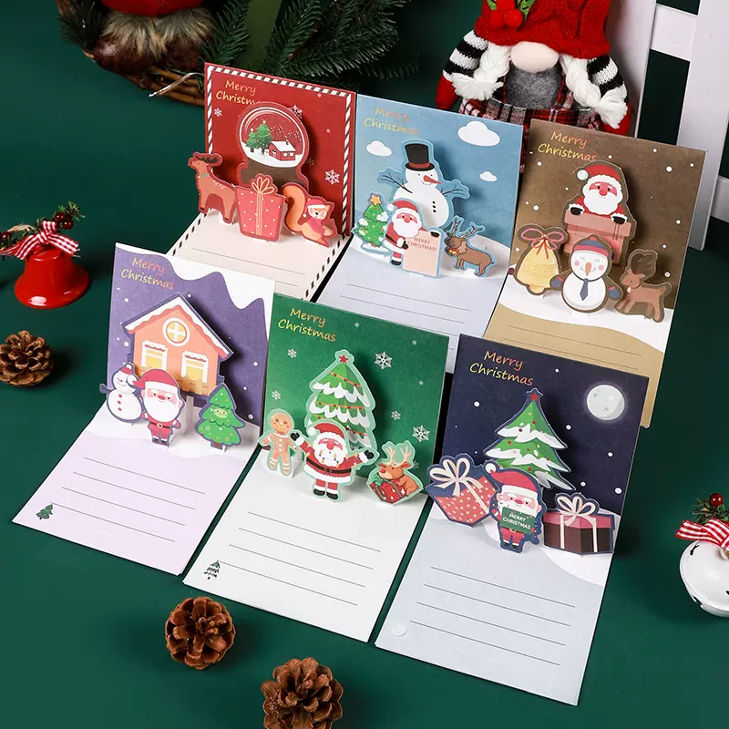 3d圣诞节跨境贺卡折叠diy手工礼品对折卡片圣诞礼物包装圣诞限定