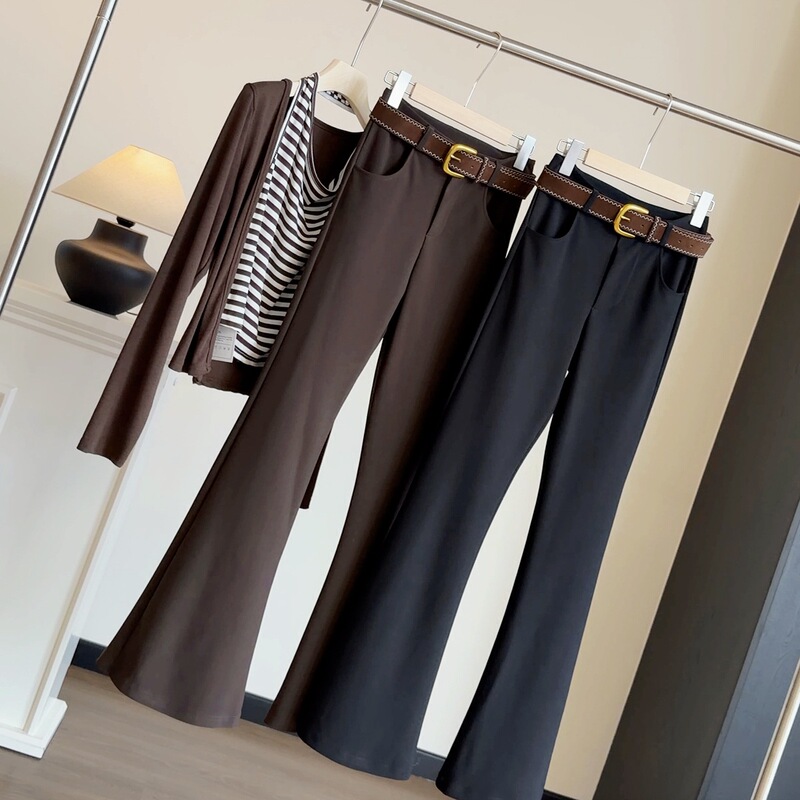 Elegant and sophisticated four-way stretch flared suit trousers for women, new autumn style, slimming and height-enhancing, with a drapey, bell-bottomed design Elegant and sophisticated four-way stretch flared suit trousers for women, new autumn style, slimming and height-enhancing, with a drapey, bell-bottomed design
