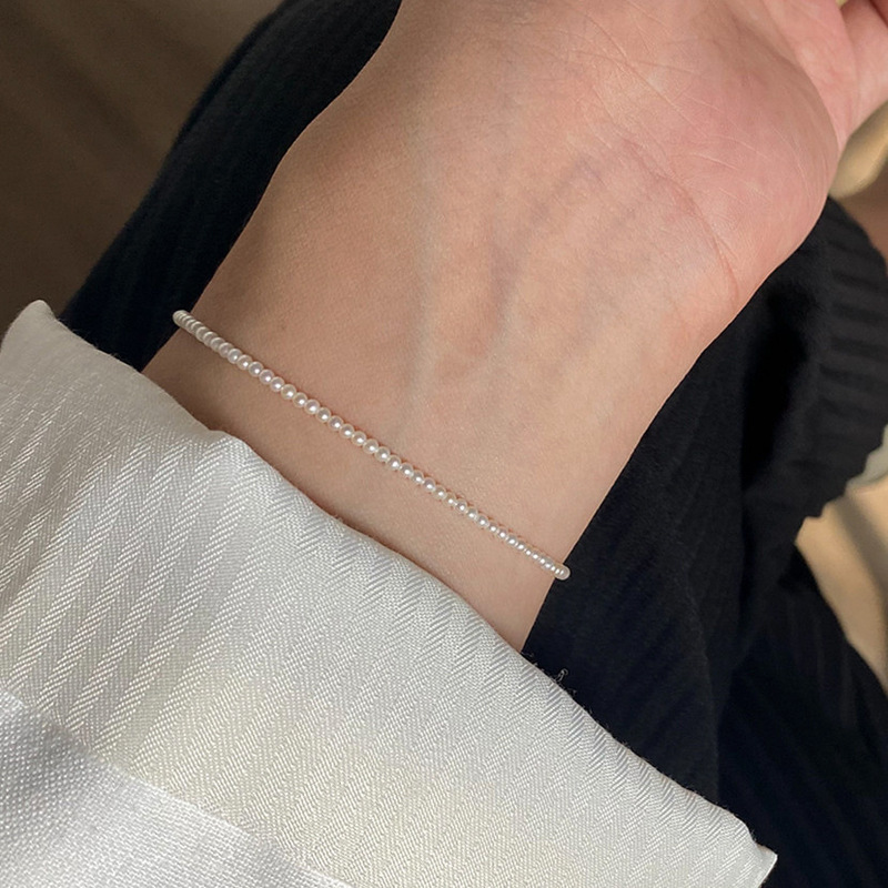 Rare mini Shijia Pearl 2mm Round mini Small Pearl Bracelet Full Body US 14K Gold