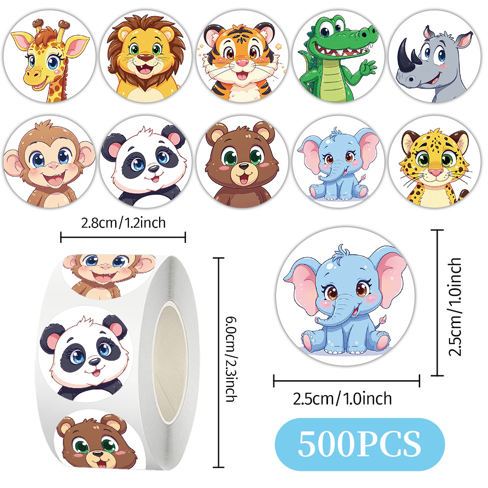 Cien tipos de dibujos animados pegatinas de animales rollo de recompensas para niños materiales didiy papelería cuaderno cinta adhesiva decoración
