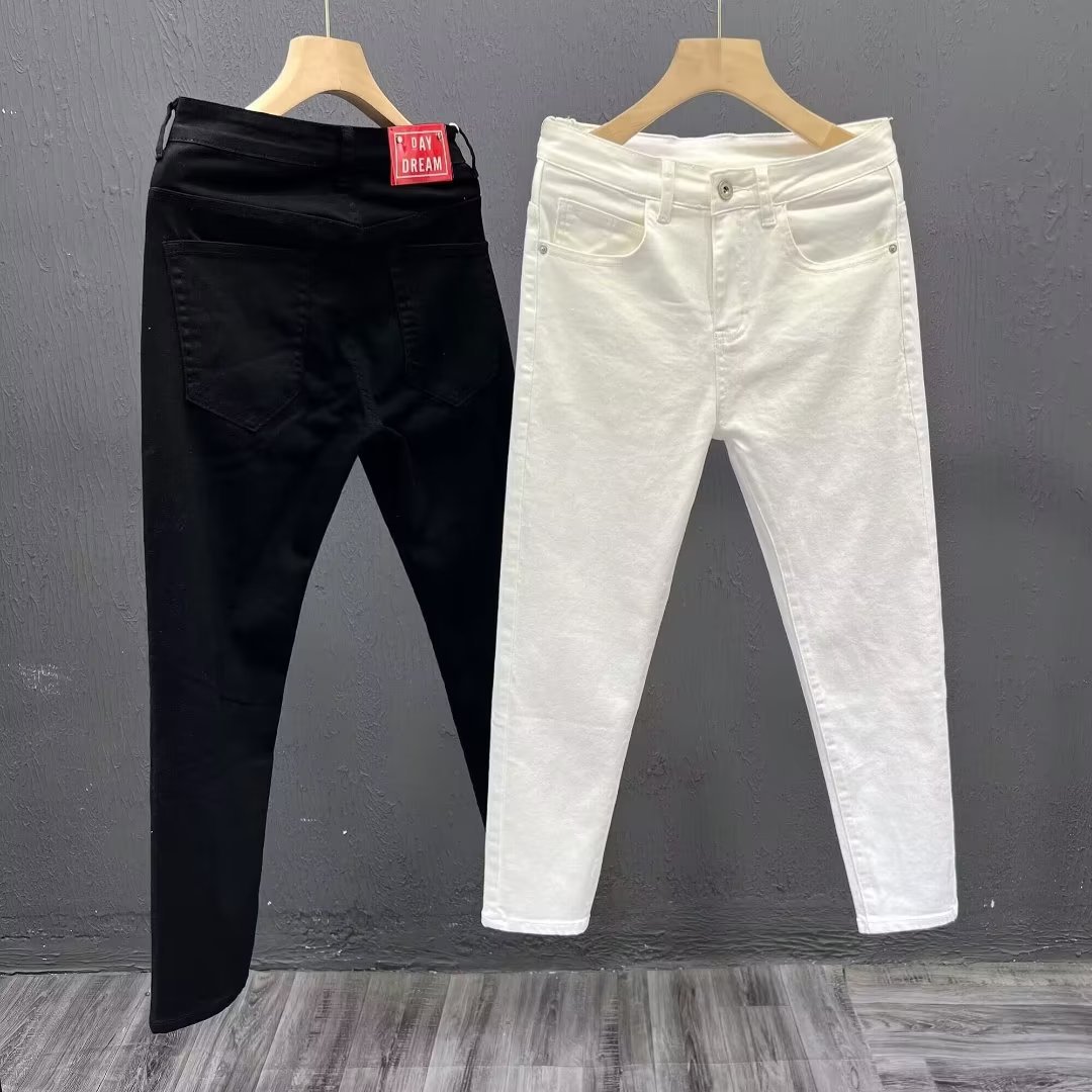 Men's Clothing White nine point jeans casual versatile men's version of slim feet brand slim handsome elastic nine point pants trend_voghion.com