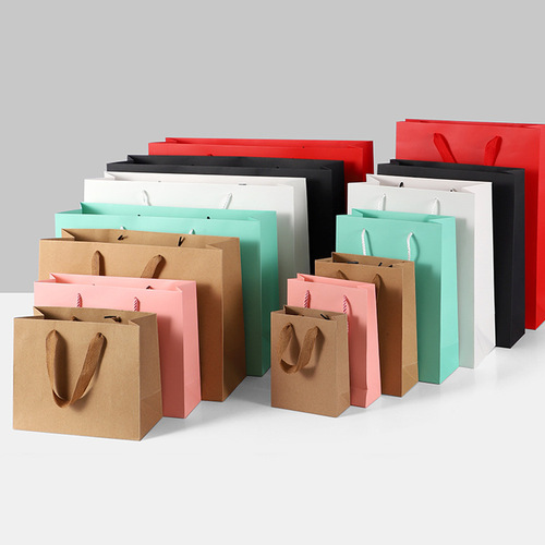 Wholesale Gift Kraft Paper Bags Clothing Packaging Bags Women's Clothes Flowers Shopping Kraft Paper Glasses Handbags