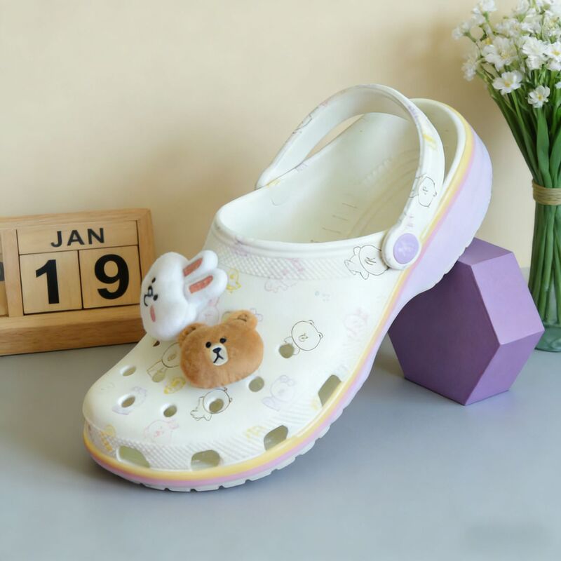 Brown Bear Parent-Child Croc Shoes Cross Cartoon Collaboration Children's Shoes Adult Beach Furry Doll Slippers