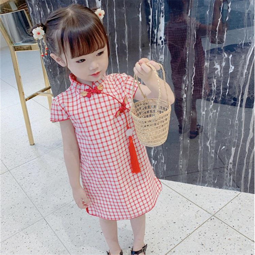 Baby cheongsam summer 2022 new girls plaid children's style Hanfu baby Chinese style cheongsam dress