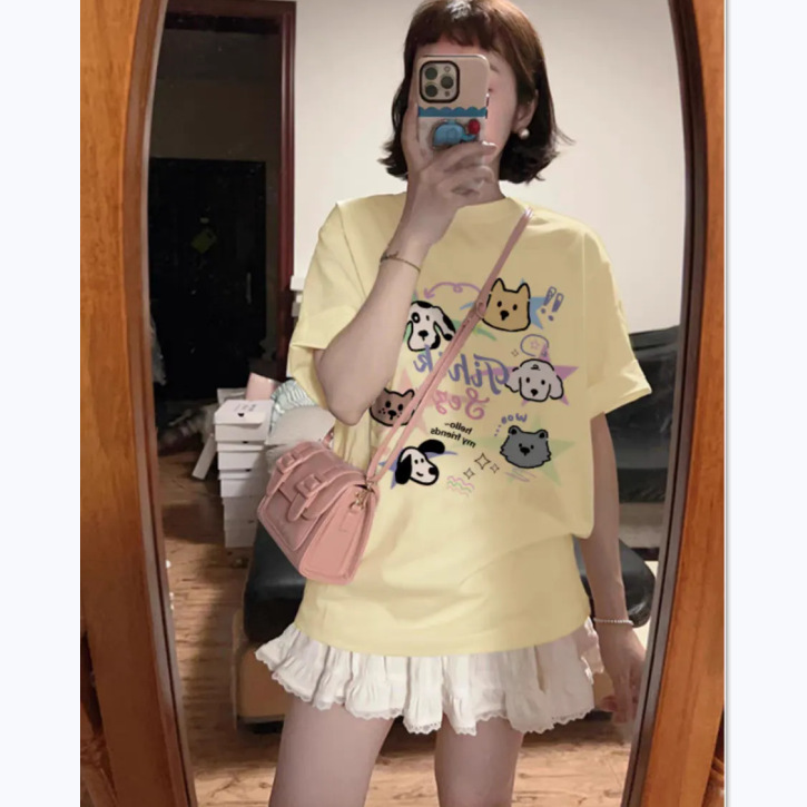 Pure Cotton 2026 Summer New Style Round Neck Cute Dog Print Loose Slimming Look Printed Short-Sleeved T-Shirt Versatile Top for Women