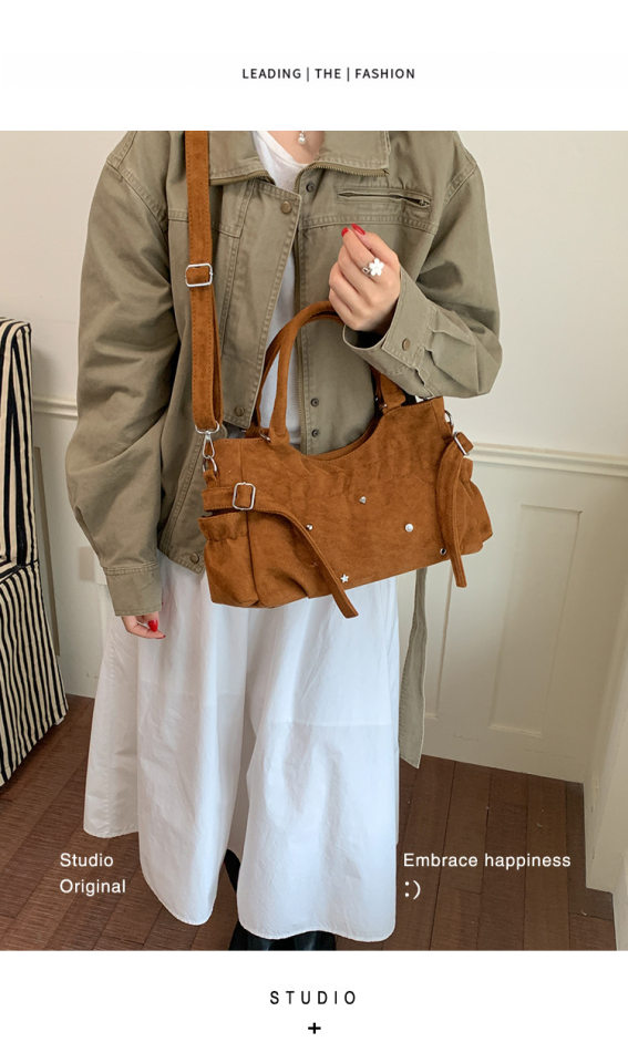 Túi tote da lộn mềm dáng shopping, túi đeo vai và đeo chéo dung lượng lớn — màu cà phê, màu nâu, màu trắng ngà, màu xám chi tiết 28