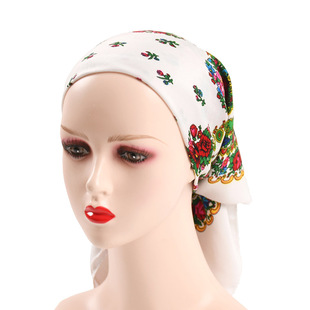 Ethnic Style Flower Printed Scarf Women's Winter Spot Warm Baotou Headscarf Sunscreen Dustproof Scarf Shawl