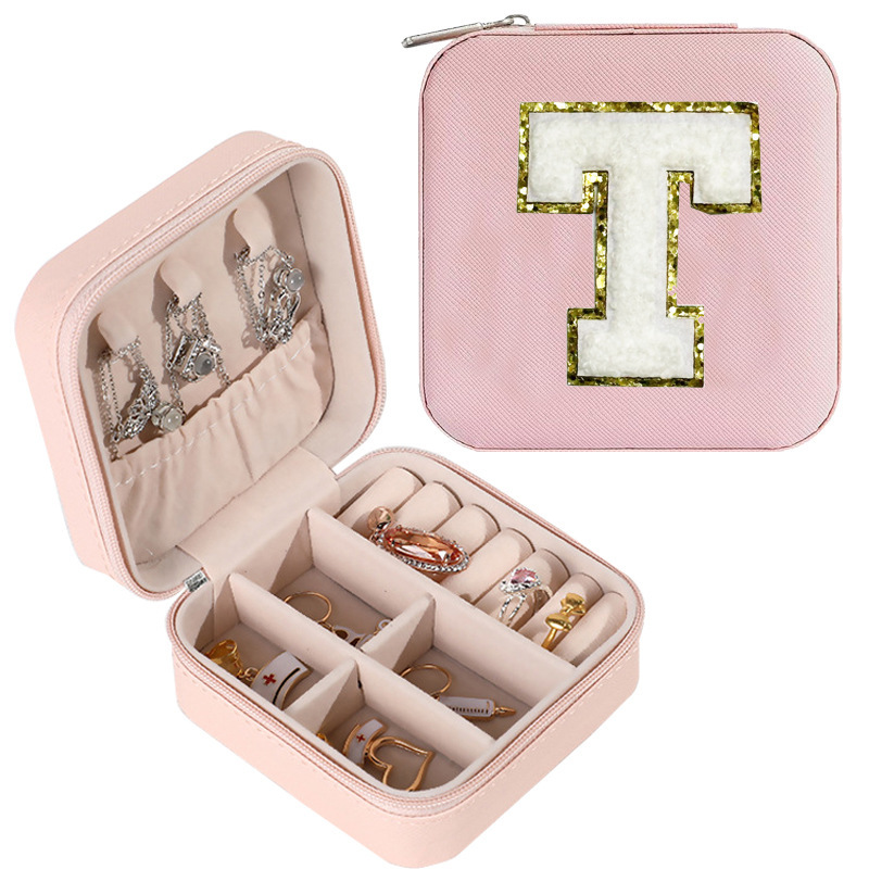 Cross-border de cuero Stud pendientes de gran capacidad de la joyería de la caja de la joyería del anillo caja de almacenamiento portátil