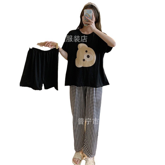 Pajamasクロスボーダー外国貿易工場卸売パジャマ女性半袖ショートパンツ長ズボン三点セット漫画ホームスーツ|undefined