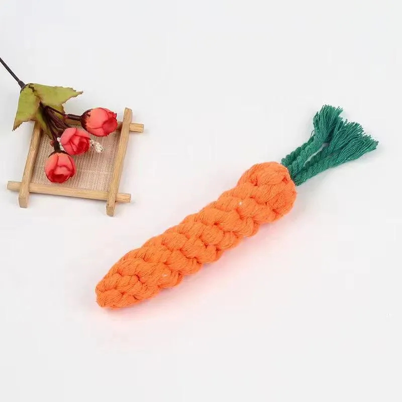 애완 동물 당근 면 밧줄 장난감 손으로 짠 치아 청소 및 어금니 방지 매듭 방지 밧줄 짠 면