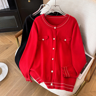 Plus size women's clothing chubby girl chest circumference 150/160 loose Chanel style cardigan knitted 350