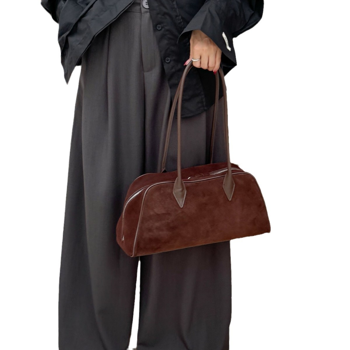 Niche Design French Vintage Matte Cowhide Tote Bag For Women 2024 New Arrival Large Capacity Shoulder Baguette Bag For Commuting - Thumbnail 5