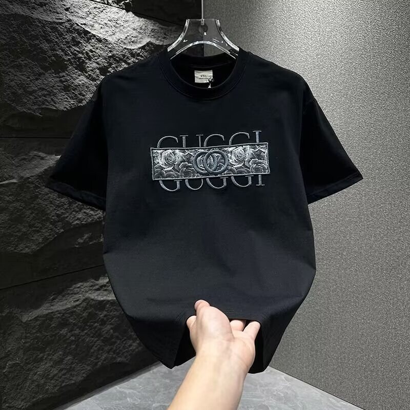 Summer new short-sleeve t-shirt for boys, trendy brand, round neck, embroidered, heavy-duty American style, casual half-sleeve tee for teenagers Summer new short-sleeve t-shirt for boys, trendy brand, round neck, embroidered, heavy-duty American style, casual half-sleeve tee for teenagers