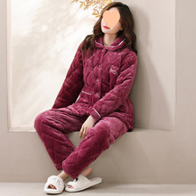 睡衣冬季中年女珊瑚绒三层夹棉加厚加绒2025新款法兰绒保暖家居服