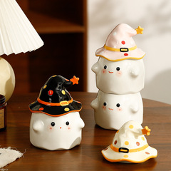 かわいい幽霊マグカップ蓋付きハロウィーンプレゼント奇妙な陶磁器カップコーヒーカップ大衆