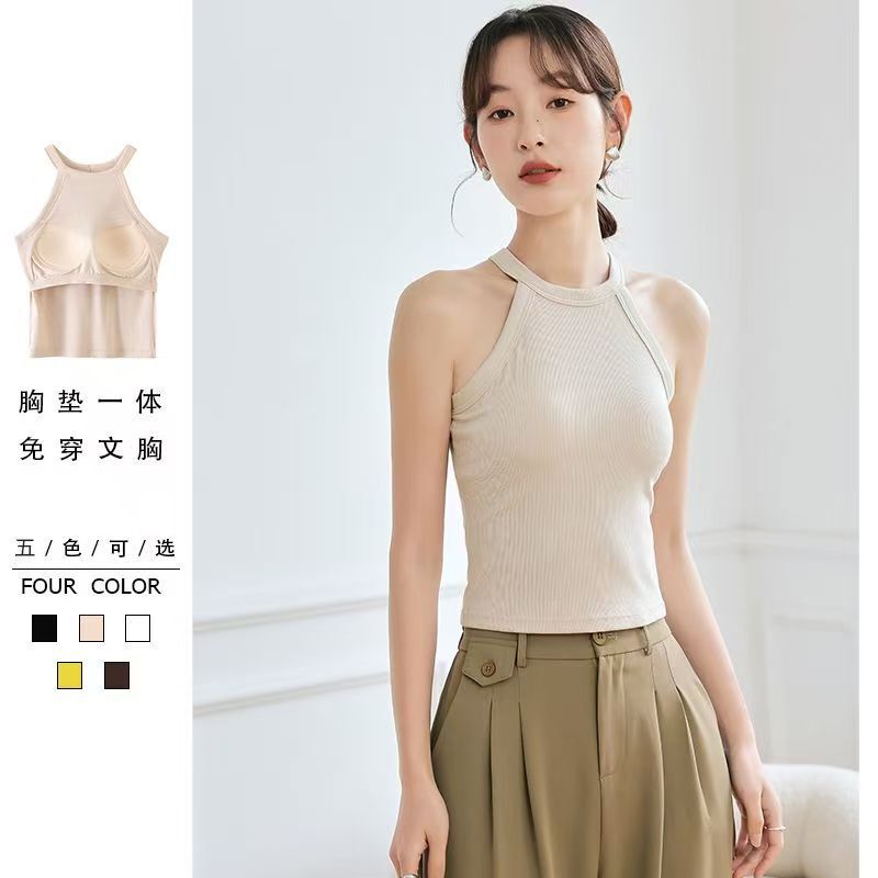 Halter Neck Camisole for Women with Chest Pads, Suitable for Outerwear in Summer, Beautiful Back Design, Integrated Bra, Inner Wear, Sports Yoga Base Layer Halter Neck Camisole for Women with Chest Pads, Suitable for Outerwear in Summer, Beautiful Back Design, Integrated Bra, Inner Wear, Sports Yoga Base Layer