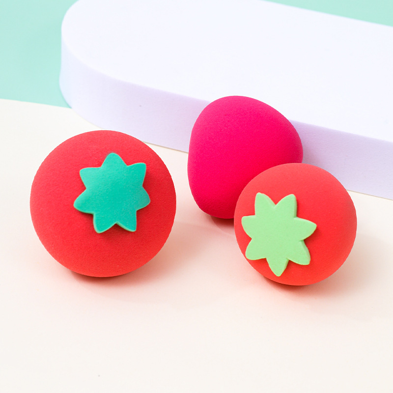 Fábrica de maquillaje de belleza de frutas personalizado, soplo de polvo de huevo, seco y húmedo, doble uso transfronterizo sin látex, maquillaje de fresa, huevo de esponja