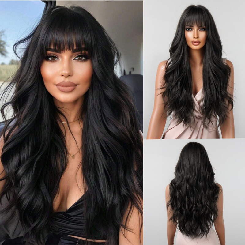 Wig Women's Long Hair Natural Simulation Qi Bangs Big Wave Red Brown Full Head Cover European and American Style Fashion Wig Head Cover Wig Women's Long Hair Natural Simulation Qi Bangs Big Wave Red Brown Full Head Cover European and American Style Fashion Wig Head Cover