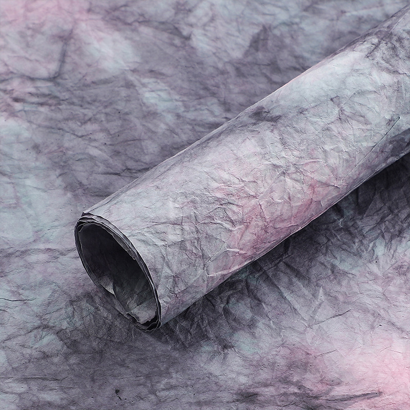 Papel para envolver ramos de flores, materiales para envolver regalos, papel hecho a mano con estampado de piedra estilo coreano con tinta de efecto flotante, papel crepé texturizado.
