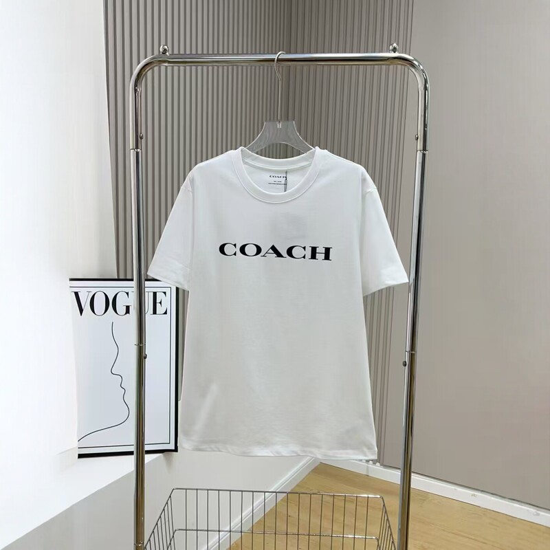 2026 New Coach Letter Print Men's Short-Sleeved T-Shirt Pure Cotton Loose Casual Versatile Couple Style Summer Trend
